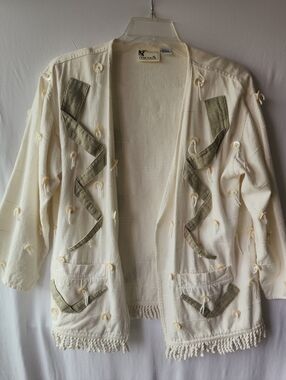 Cotton Cream Open-Front Embellished Jacket Size Small